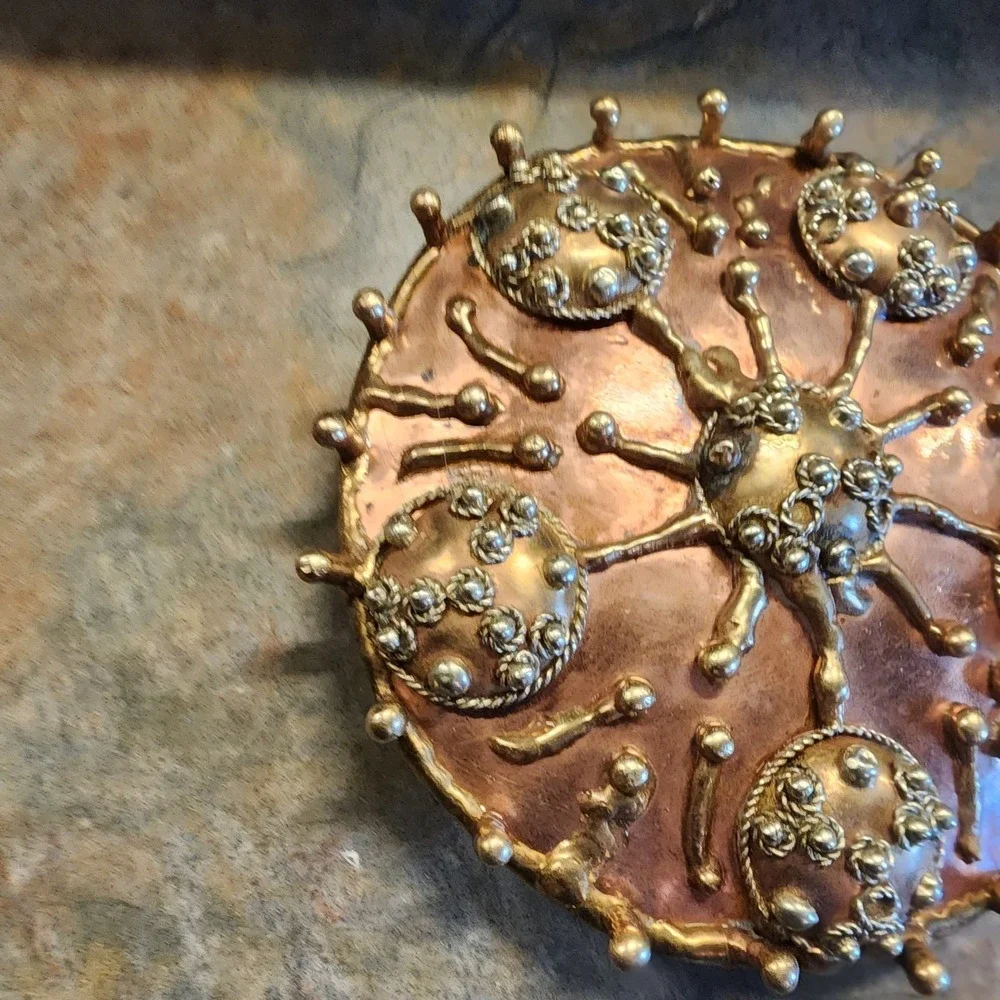 Vintage Handmade Round Large Copper Belt Buckle Artisan Retro Unique
